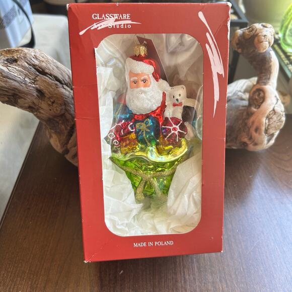 GLASSWARE ART STUDIO Ornament Made Poland Santa 7” Handcrafted - Picture 1 of 4